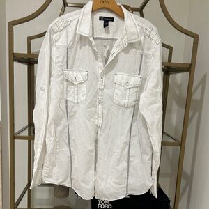 Men’s 100% Cotton White Casual Button Down Shirt